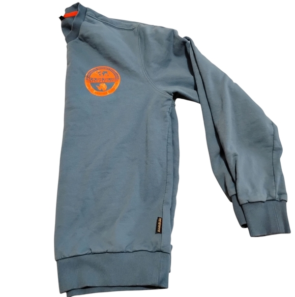 Napapijri | Mens Blue Grey Crewneck Sweatshirt Orange Napapijiri Logo MEDIUM - Picture 11 of 15